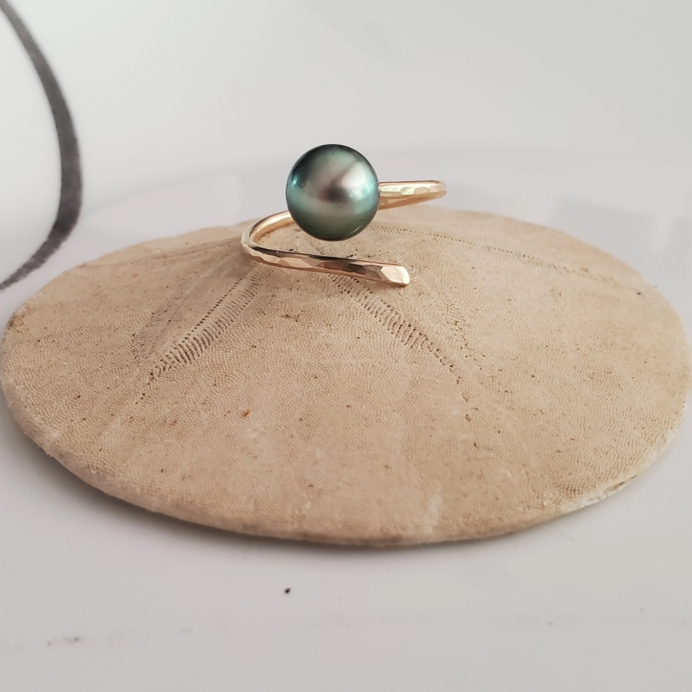 Tahitian pearl ring gold filled, sterling silver, rose gold filled
